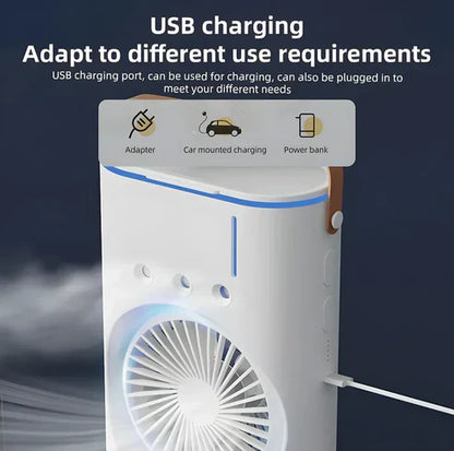 Portable Air Cooler Fan with Dual Fans, Mist, Remote Control, LED Night Light, Timer, Carry Handle, 700ml Tank, USB Powered